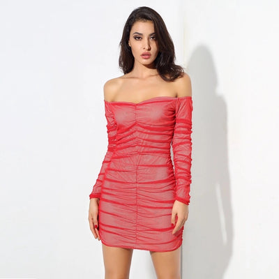 Stunner Love Red Ruched Bardot Mini Dress - Fashion Genie Boutique