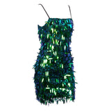 Sunset Chic Green Iridescent Sequin Fringe Mini Dress - Fashion Genie Boutique