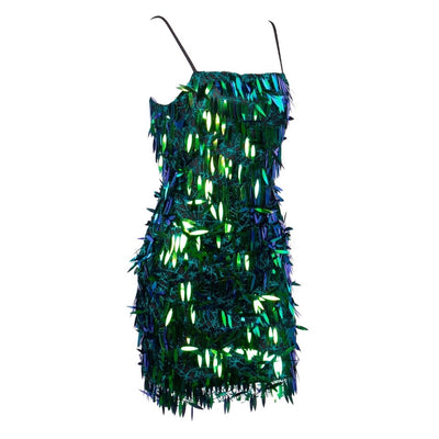 Sunset Chic Green Iridescent Sequin Fringe Mini Dress - Fashion Genie Boutique