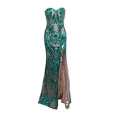 Sweet Vision Green Strapless Sequin Spilt Maxi Gown Dress - Fashion Genie Boutique