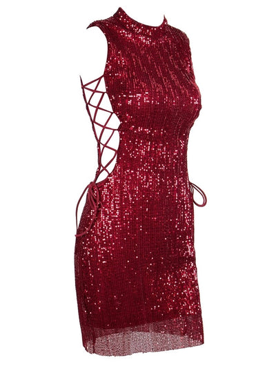 We Vibing Wine Red Sequin Mini Party Dress - Fashion Genie Boutique