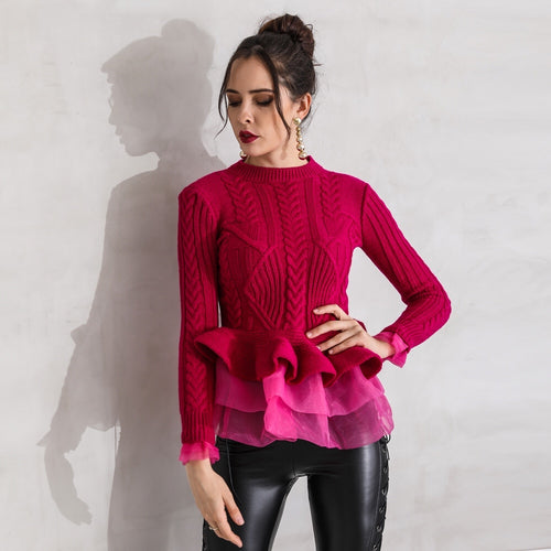 Cold Outside Red Frill Knitted Peplum Jumper - Fashion Genie Boutique