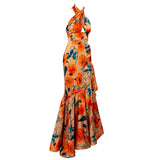 Bloom Babe Orange Floral Print Halter Maxi Dress - Fashion Genie Boutique