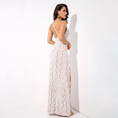 Dash of Sass White Lace Double Split Maxi Dress - Fashion Genie Boutique