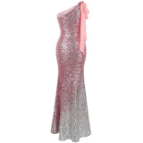 Oh My Posh Pink & Silver Sequin Gradient One Shoulder Maxi Gown Dress - Fashion Genie Boutique