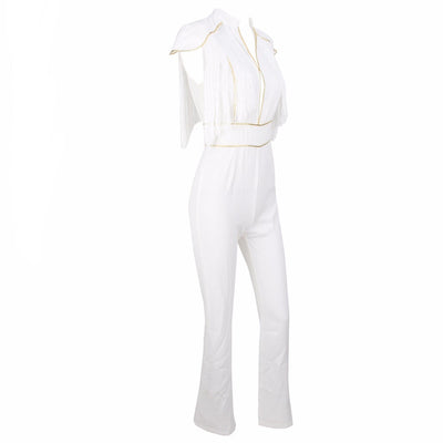 So Extra White Fringe Shoulder Jumpsuit - Fashion Genie Boutique