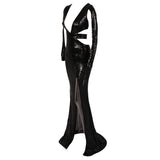 Rowena Black Sequin Cut Out Maxi Dress - Fashion Genie Boutique