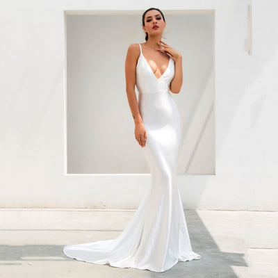 In Your Dreams White Maxi Satin Gown Dress - Fashion Genie Boutique