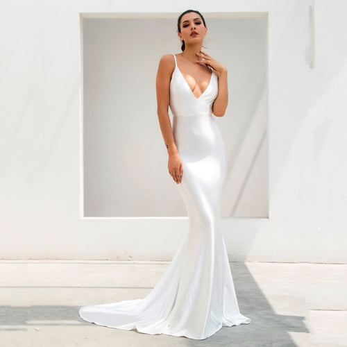 In Your Dreams White Maxi Satin Gown Dress - Fashion Genie Boutique
