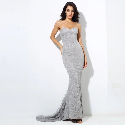 Saints & Sinners Silver Glitter Strapless Maxi Dress - Fashion Genie Boutique