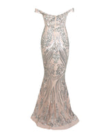 Sweetheart Silver Bardot Sequin Maxi Fishtail Dress - Fashion Genie Boutique