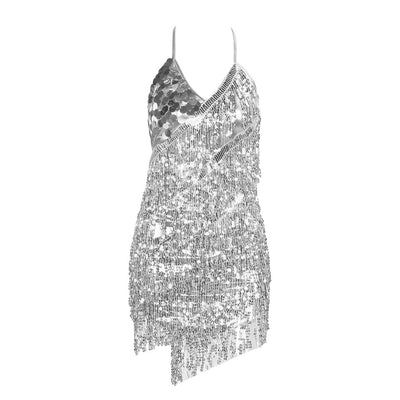 Sunset Views Silver Sequin Tassel Dress - Fashion Genie Boutique