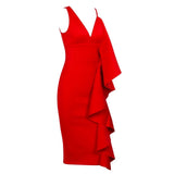 Avery Red Ruffle Midi Dress - Fashion Genie Boutique