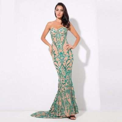 Saints & Sinners Green Glitter Strapless Maxi Dress - Fashion Genie Boutique