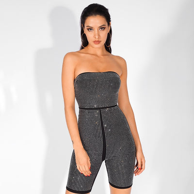 Test My Patience Black Crystal Embellished Playsuit - Fashion Genie Boutique