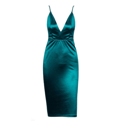 Don’t Call Me Up Nude Plunge Satin Mini Dress - Fashion Genie Boutique