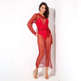 Ready To Glow Red Glitter Knit Kaftan Dress - Fashion Genie Boutique