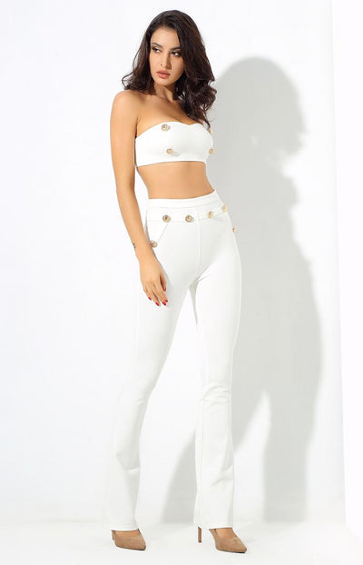 Hot Totty White Crop Top and Trousers Co-Ord - Fashion Genie Boutique