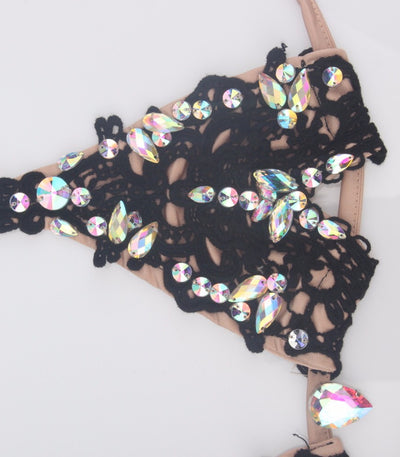 Sunrise Swim Black Crochet Crystal Bikini - Fashion Genie Boutique
