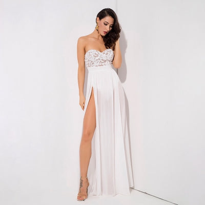 Phi Phi White Strapless Sequin Floaty Maxi Dress - Fashion Genie Boutique