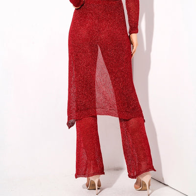 Valerie Red Glitter Knit Trousers - Fashion Genie Boutique