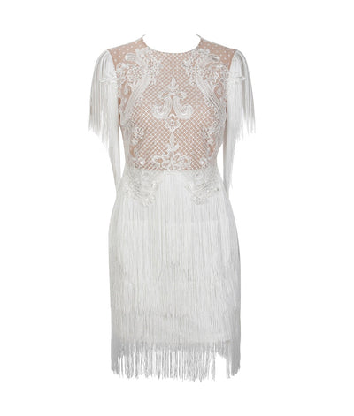 Flaunt It White Fringe Lace Mini Dress - Fashion Genie Boutique