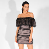 Frilled With Love Black Frill Bardot Mini Dress - Fashion Genie Boutique