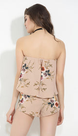 Rosabella Nude Floral Strapless Playsuit - Fashion Genie Boutique