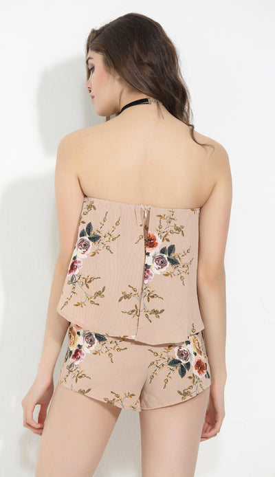 Rosabella Nude Floral Strapless Playsuit - Fashion Genie Boutique