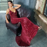 Love On Me Burgundy Sequin Maxi Party Gown Dress - Fashion Genie Boutique