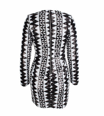 House Party Black & White Monochrome Sequin Mini Dress - Fashion Genie Boutique