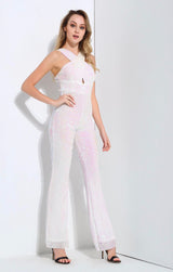 Angel White Iridescent Sequin Jumpsuit - Fashion Genie Boutique