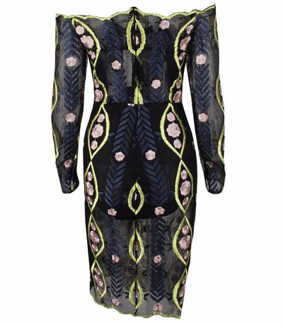 Shelly Black Bardot Long Sleeve Mesh Mini Dress - Fashion Genie Boutique