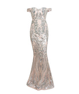 Sweetheart Silver Bardot Sequin Maxi Fishtail Dress - Fashion Genie Boutique