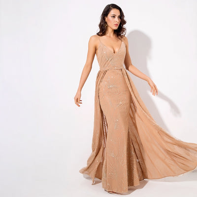 Magic Hour Gold Glitter Detatchable Maxi Gown Dress - Fashion Genie Boutique