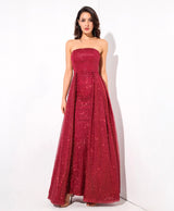 A Star Is Born Red Glitter Strapless Maxi Gown Dress - Fashion Genie Boutique