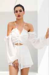Say My Name White Cut Out Tie Front Playsuit - Fashion Genie Boutique