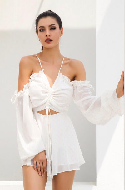 Say My Name White Cut Out Tie Front Playsuit - Fashion Genie Boutique