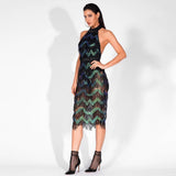 Madrid Moment Green & Black Tassel Sequin Midi Dress - Fashion Genie Boutique
