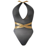 My Cheeky Orange & Gold Plunge Swimsuit - Fashion Genie Boutique