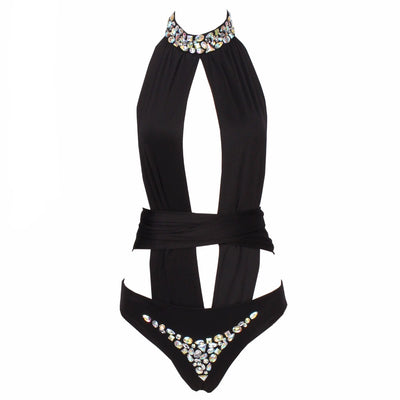 Kimmy Black Crystal Embellished Swimsuit - Fashion Genie Boutique