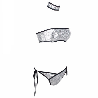 Need I Say Shore? Silver Sequin Choker Bikini - Fashion Genie Boutique