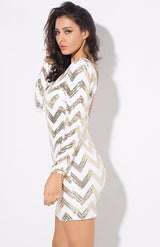 Life Of The Party Gold And White Sequin Long Sleeve Mini Dress - Fashion Genie Boutique