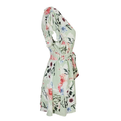 Magical Meadow Green White Floral Print Mini Dress - Fashion Genie Boutique