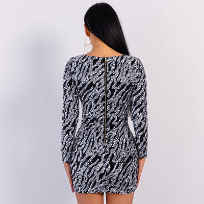 Slay All Day Silver Sequin Long Sleeve Mini Dress - Fashion Genie Boutique