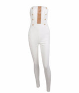 Evening In Rome White Military Strapless Jumpsuit - Fashion Genie Boutique