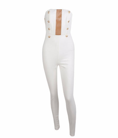 Evening In Rome White Military Strapless Jumpsuit - Fashion Genie Boutique