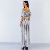 Love Poem Multi Two Piece Trousers & Bardot Crop Top Co-Ord - Fashion Genie Boutique