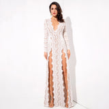 Walking Goddess White Long Sleeve Double Split Maxi Dress - Fashion Genie Boutique