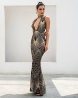 Disco Inferno Black & Gold Glitter Maxi Dress - Fashion Genie Boutique